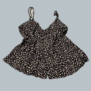 en creme black Floral Women’s Top small button up v neck strap babydoll spring